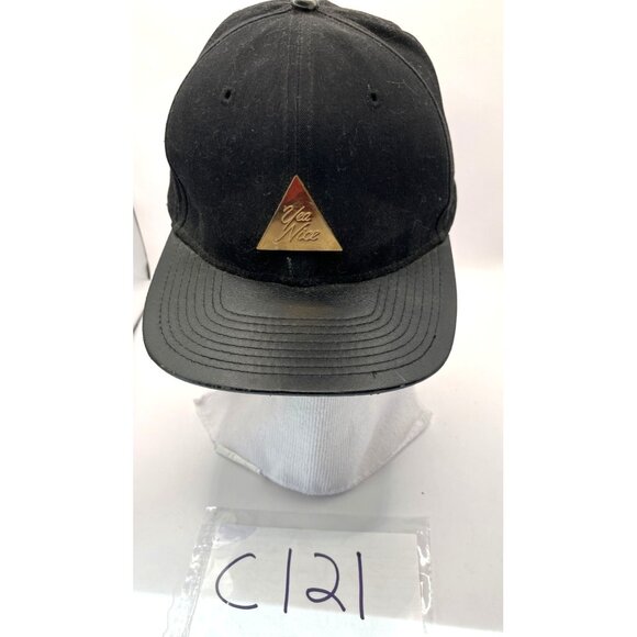 Yea.Nice Black Snapback Hat With Gold Triangle Logo C121 - Picture 3 of 11